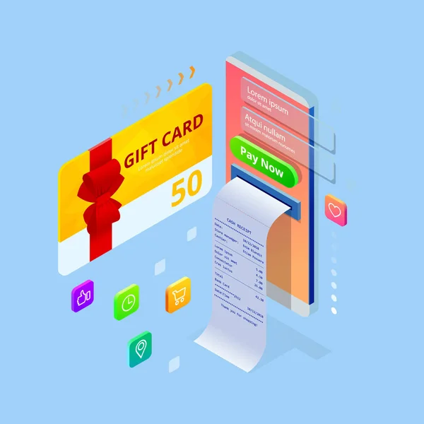 Weekend Sale and Discount Offers. Online shopping. Seasonal Sale with Discount Coupons. Isometric Smart phone online shopping concept. Online store, shopping cart icon. — Stock Vector