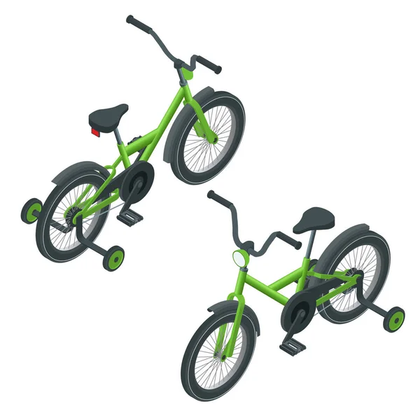 Geïsoleerd icoon van isometrische kinderfiets op witte achtergrond. — Stockvector