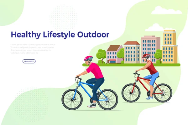 Actividad familiar al aire libre. Concepto familiar feliz. Estilo de vida saludable al aire libre. Bicicleta isométrica personas mayores . — Archivo Imágenes Vectoriales