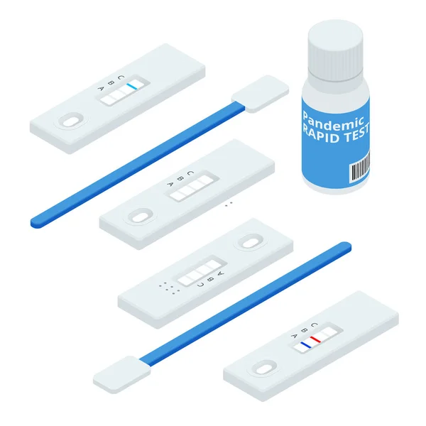 Teste isométrico expresso para COVID-19. Informação Coronavirus Disease 2019 COVID-19 — Vetor de Stock