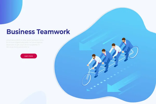 Tujuan Isometric Setting untuk Tim Bisnis. Kreatif Ide Teamwork Banner Konsep. Sepeda Tandem Tim Bisnis. Tim sukses. Ilustrasi konsep bisnis. - Stok Vektor