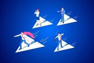 Isometric Start konsepti. Gelir ve başarı. Proje geliştirme. Mobil uygulamalar. Başarılı takım çalışması sayfası konsepti. İş mekanizması planlayan ofis çalışanları
