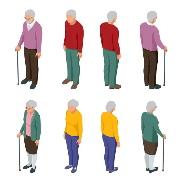 Ізометрична старша пара. Група людей похилого віку ізольована на білому. Літня жінка і чоловік. Старі люди. Дідусь і бабуся — стоковий вектор