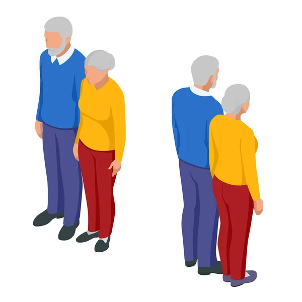 Una pareja de ancianos isométricos. Personas mayores aisladas en blanco. Mujer anciana y hombre. Personas mayores. Abuelos. — Vector de stock
