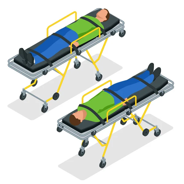 Isometric set of a gurney or wheeled stretchers isolated on white. Healthcare, reanimation, emergency room and medicine concept — 스톡 벡터
