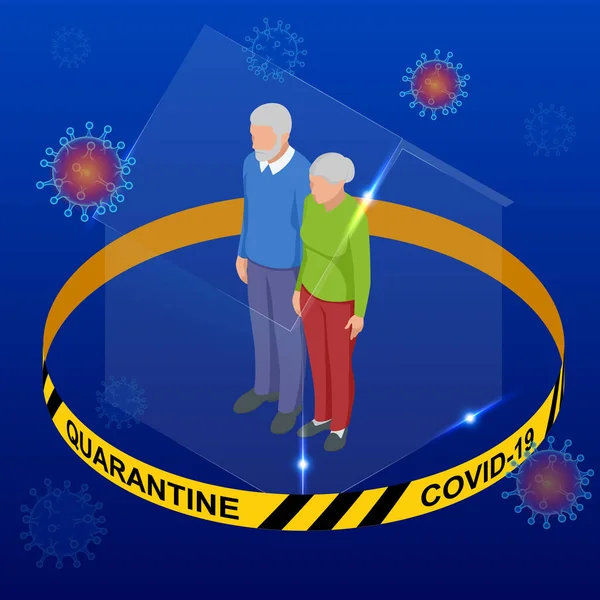 Coronavirus Covid-19, thuis blijven met zelfquarantaine om de uitbraak te vertragen en de verspreiding van het virus te beschermen. Red de planeet van het coronavirus. — Stockvector