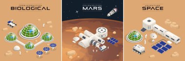 Isometric Mars Kolonizasyonu, biyolojik dünyalaşma, Paraterraforming, Mars 'taki insanları adapte etme. Astronotlar, uzay teknolojisi. Konut Kompartımanları, Üs Altyapısı ile İletişim Merkezi