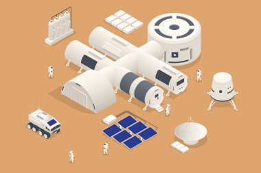 Isometric Mars Kolonizasyonu, biyolojik dünyalaşma, Paraterraforming, Mars 'taki insanları adapte etme. Astronotlar, uzay teknolojisi. Konut Kompartımanları, Üs Altyapısı ile İletişim Merkezi
