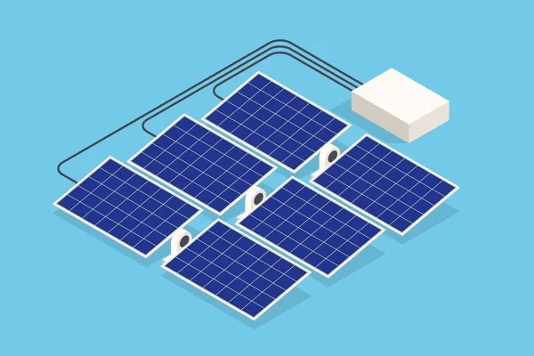 Izometryczne panele słoneczne. Nowa bateria słoneczna generuje czystą energię elektryczną — Wektor stockowy