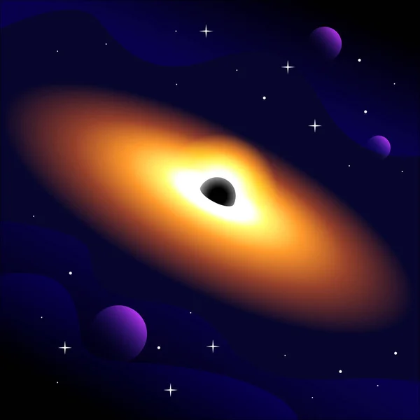 Das supermassereiche Schwarze Loch, Region der Raumzeit mit starker Schwerkraft, dass nichts keine Teilchen oder sogar elektromagnetische Strahlung, Licht aus ihm entweichen kann. — Stockvektor