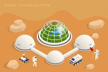 Isometric Mars Kolonizasyonu, biyolojik dünyalaşma, Paraterraforming, Mars 'taki insanları adapte etme. Astronotlar, uzay teknolojisi. Konut Kompartımanları, Üs Altyapısı ile İletişim Merkezi