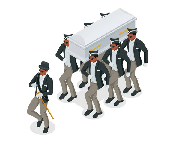 Dansende Coffin. Meme met zwarte mannen die de kist dragen en dansen. Isometrische illustratie — Stockfoto