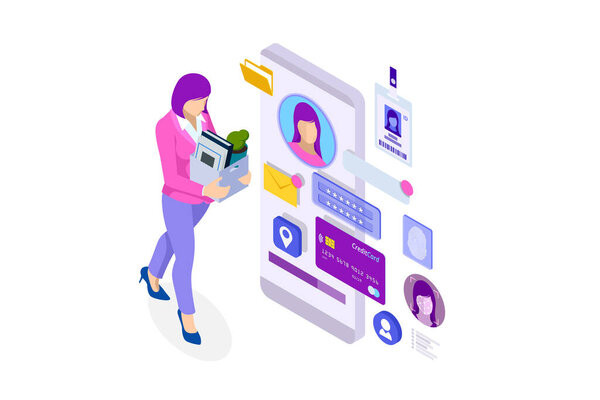 Isometric hiring and recruitment, job candidates and job centre concept. Job interview, recruitment agency. HR job seeking.