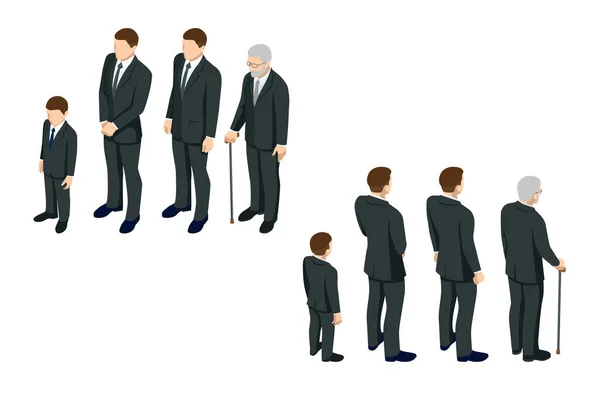 Isometric men and a child in black clothes. Gre, grief, loss of loved ones, funeral. — Stock Vector