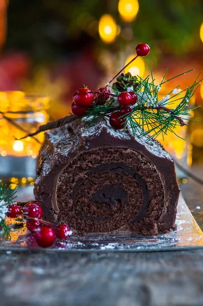 Čokoládové vánoční poleno — Stock fotografie