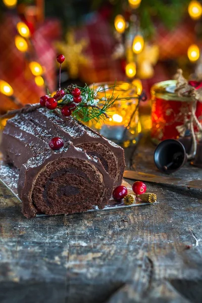 Chocolate Yule Log — Stock Photo, Image