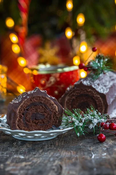 Csokoládé yule log — Stock Fotó
