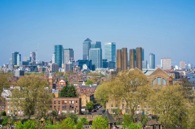 Greenwich Parkı Londra İngiltere Canary Wharf görünümünü