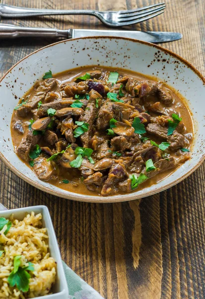 Beef and mushroom Strogonoff with rice