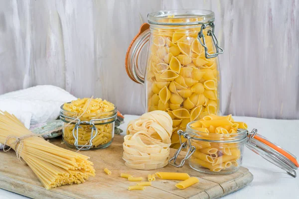 Assortment of pasta in jars