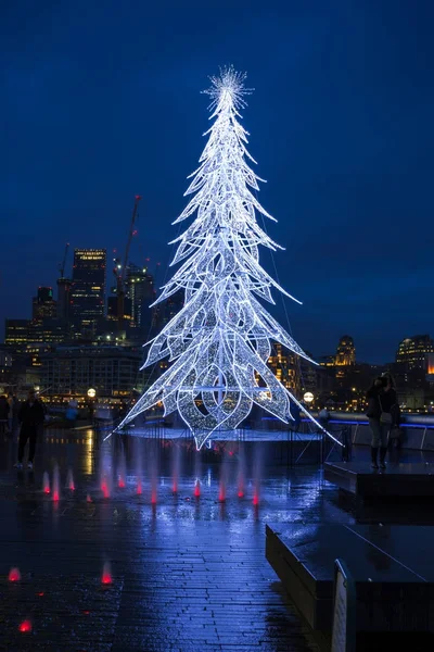 View of a  modern LED Christmas tree standing next to the City H — Stock Photo, Image