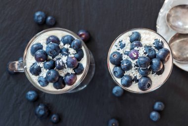 Yaban mersini Hindistan cevizi yoğurt tatlısı.