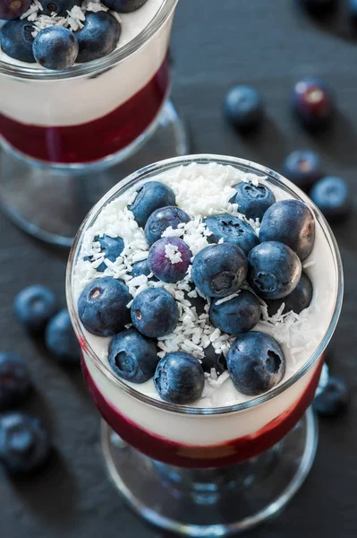 Blåbär kokos yoghurt dessert. — Stockfoto