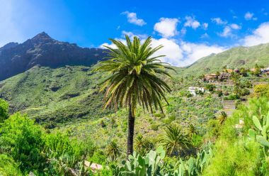 Geniş panoramik Tenerife Macizo de Teno dağlarında Masca Köyü