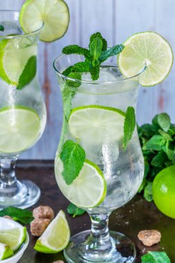 Naneli ve limonlu mojito kokteyli tazeleniyor.