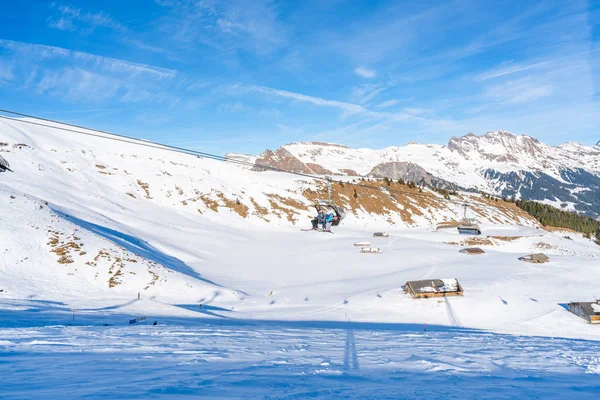Grindelwald Switzerland Января 2020 Председатель Подъемника Поднимается Вершину Горы Mannlichen — стоковое фото