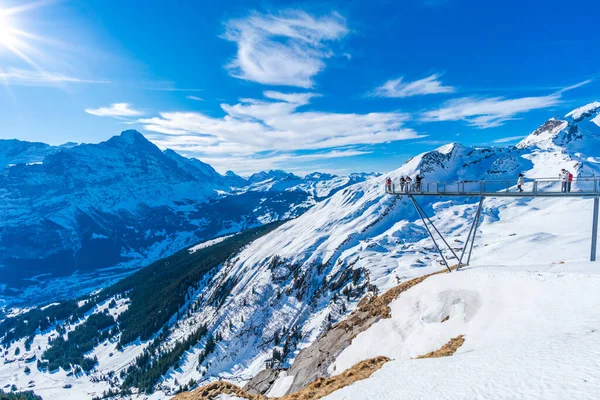 Grindelwald First Switzerland January 2020 Tourists Take Photos Cliff Walk — Stok fotoğraf