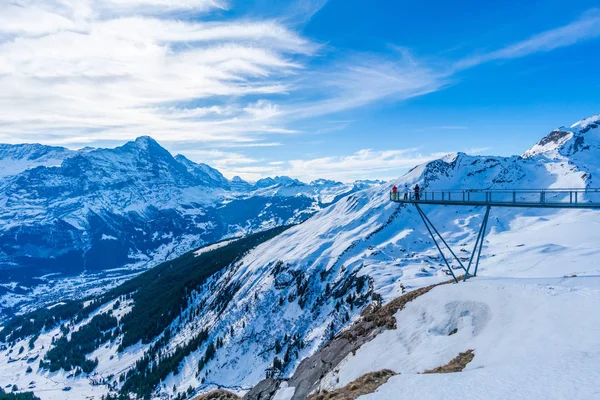 Grindelwald First Switzerland January 2020 Tourists Take Photos Cliff Walk — Stock Photo, Image