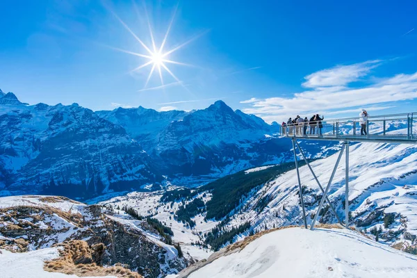 Grindelwald First Switzerland January 2020 Tourists Take Photos Cliff Walk — Stok fotoğraf