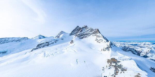 Panoramic view of Jungfrau peak from Jungfraujoch (Top of Europe) in Switzerland