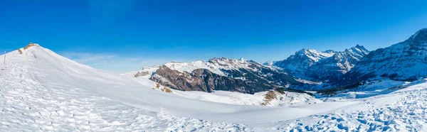 Vedere Parnoramică Largă Zăpezii Acoperite Alpii Elvețieni Din Muntele Mannlichen — Fotografie, imagine de stoc