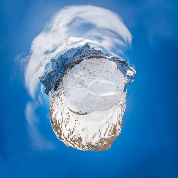 360 Stupňů Široký Parnoramatický Pohled Zasněžené Švýcarské Alpy První Hory — Stock fotografie