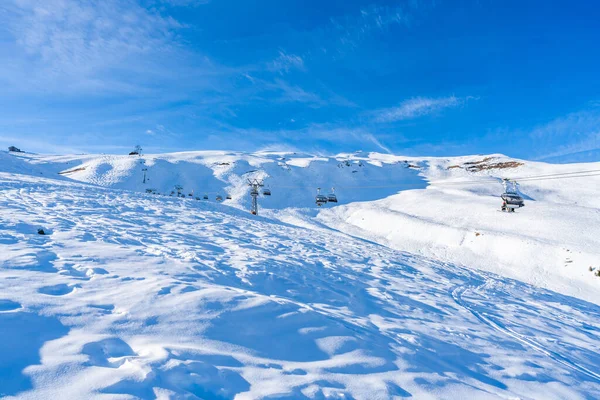 Vista Dos Alpes Suíços Cobertos Neve Montanha Mannlichen Estância Esqui — Fotografia de Stock