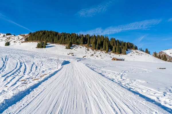 Peisaj Iarnă Zăpadă Alpii Elvețieni Din Muntele Mannlichen Stațiunea Schi — Fotografie, imagine de stoc