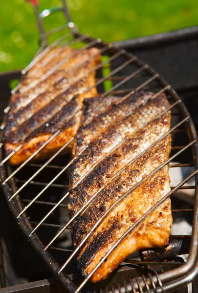 Färska krispiga grillade lax. — Stockfoto