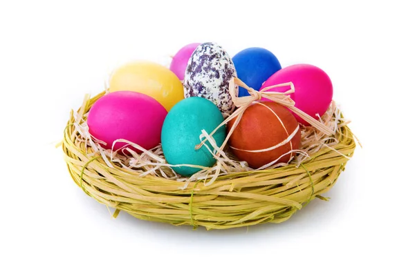 Easter eggs in backet isolated on white. — Stock Photo, Image