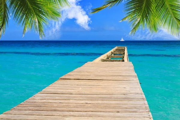 Perspectiva de un muelle de madera en el mar Caribe . — Foto de Stock