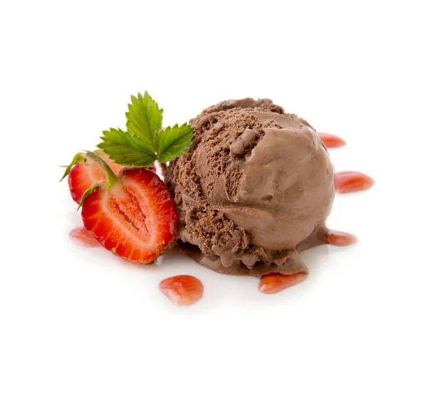 Chocolate ice cream with Strawberry on white background. — Stock Photo, Image