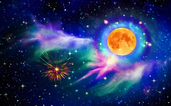 Full moon and star sky. — Stock Photo, Image