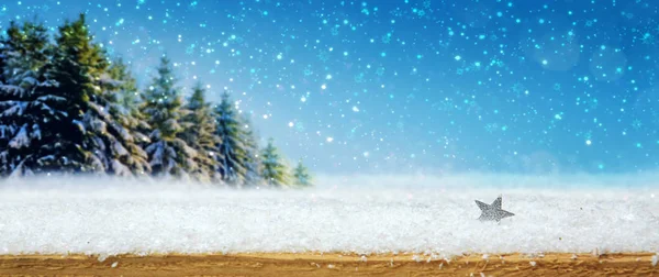 White snow and fir trees, winter background. — Stock Photo, Image