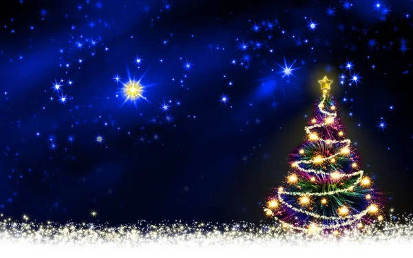Colorido árbol de Navidad y cielo estrellado . —  Fotos de Stock