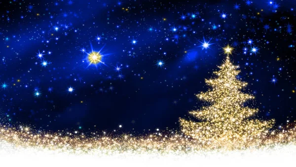 金黄圣诞节树和星天空. — 图库照片