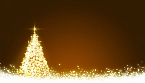 Λαμπερό χριστουγεννιάτικο δέντρο με αστέρι και το χιόνι. Χριστουγεννιάτικο φόντο. — Φωτογραφία Αρχείου