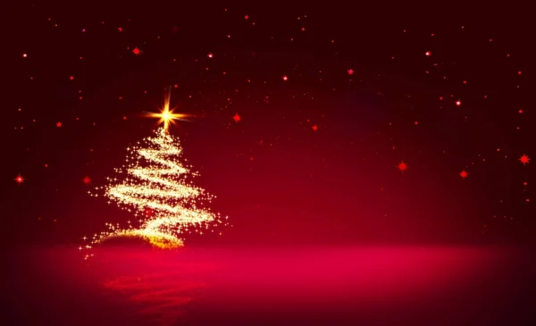 Goldener Weihnachtsbaum und roter Sternenhimmel. — Stockfoto