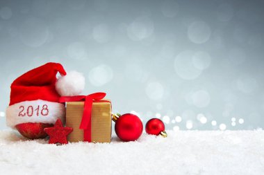 Santa Claus şapka ile mutlu yeni 2018 yıl arka plan.