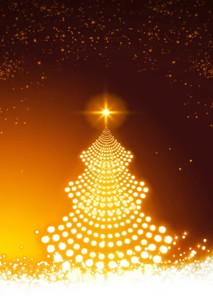 Светящаяся елка со звездой и снегом. Рождественский фон . — стоковое фото